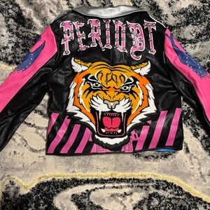 Azalea Wang Peridot Women's Black and Pink Leather Jacket